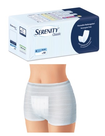 PANNOLONE PER INCONTINENZA FORMATO RETTANGOLARE CON BARRIERA SERENITY 30 PEZZI - UniversoFarmacie.it
