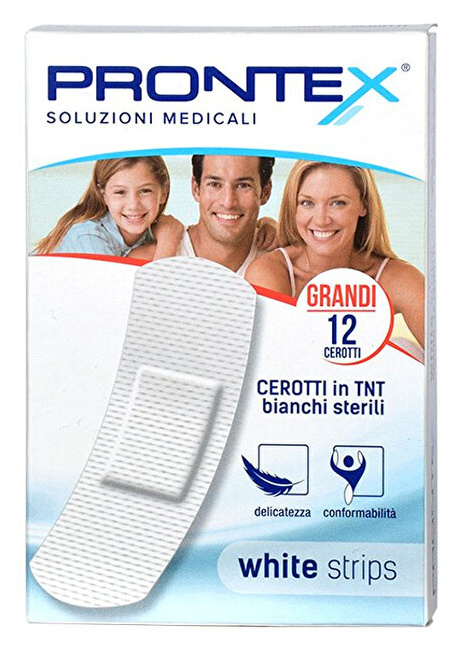 CEROTTO PRONTEX WHITE STRIPS IN TESSUTO NON TESSUTO BIANCO STERILE SCATOLA 12 CEROTTI GRANDI - UniversoFarmacie.it