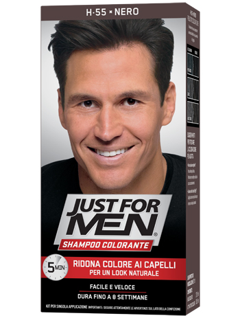 JUST FOR MEN SHAMPOO COLORANTE H55 NERO ATTIVATORE CHIARO 38,5 ML + BASE COLORE 27,5 ML - UniversoFarmacie.it