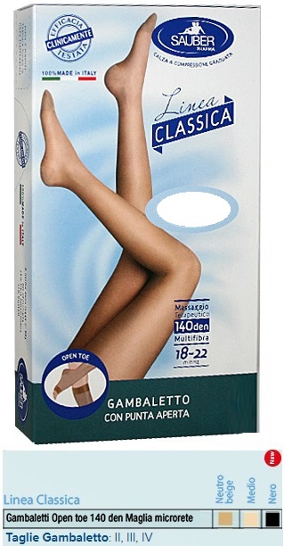 SAUBER GAMBALETTO OPEN TOE MAGLIA MICRORETE 140 DEN COLORE NEUTRO BEIGE TAGLIA 2 LINEA CLASSICA - UniversoFarmacie.it