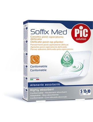 CEROTTO PIC SOFFIX MED IN TNT CON TAMPONE CENTRALE ASSORBENTE STERILE MONOUSO 10X10 CM ANTIBATTERICO 5 PEZZI - UniversoFarmacie.it