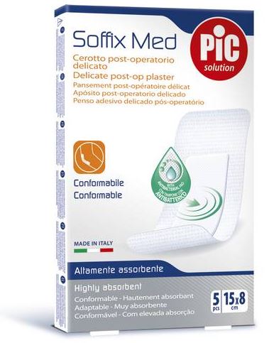 CEROTTO PIC SOFFIX MED IN TNT CON TAMPONE CENTRALE ASSORBENTE STERILE MONOUSO 15X8 CM ANTIBATTERICO 5 PEZZI - UniversoFarmacie.it