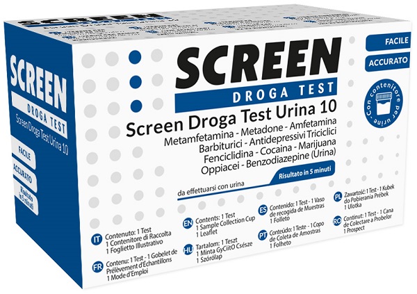 SCREEN DROGA TEST 10 DROGHE TEST ANTIDROGA CON CONTENITORE URINA - UniversoFarmacie.it