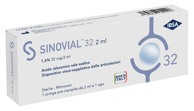 SIRINGA INTRA-ARTICOLARE SINOVIAL 32 ACIDO IALURONICO SALE SODICO 1,6% 32MG/2ML 2ML + AGO 21 GAUGE - UniversoFarmacie.it