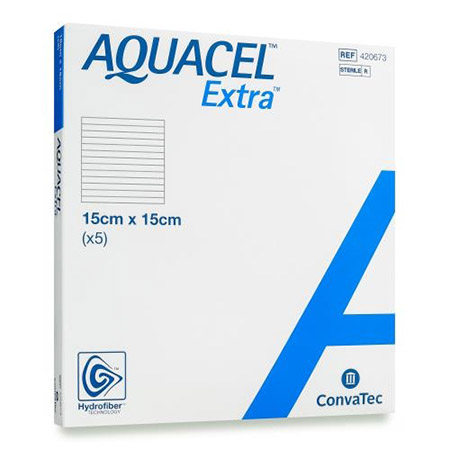 MEDICAZIONE IN TECNOLOGIA HYDROFIBER IN CARBOSSIMETILCELLULOSA SODICA E CELLULOSA RIGENERATA AQUACEL EXTRA 15X15 CM 5 PEZZI - UniversoFarmacie.it