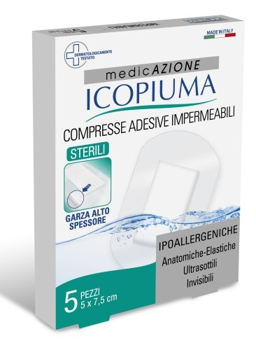 ICOPIUMA GARZA COMPRESSA MEDICATA POSTOPERATORIA 5X7,5 CM 5 PEZZI - UniversoFarmacie.it