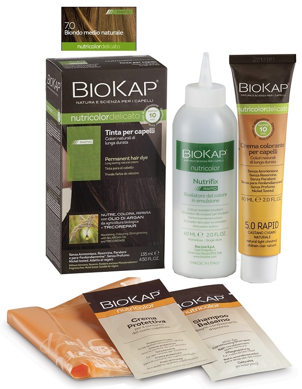 BIOS LINE  BIOKAP NUTRICOLOR DELICATO RAPID TINTA 7,0 BIONDO MEDIO NATURALE 135 ML - UniversoFarmacie.it