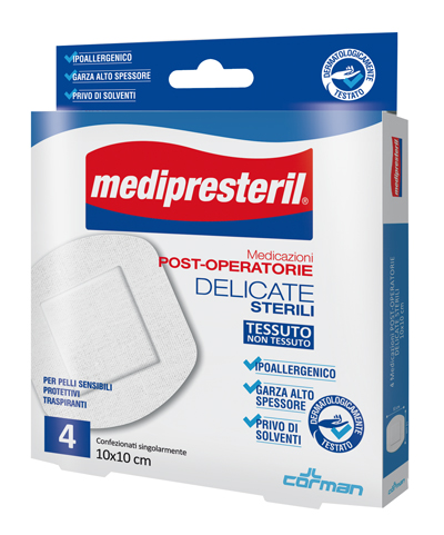 MEDICAZIONE POST OPERATORIA MEDIPRESTERIL DELICATA TNT 10X10CM 5 PEZZI - UniversoFarmacie.it