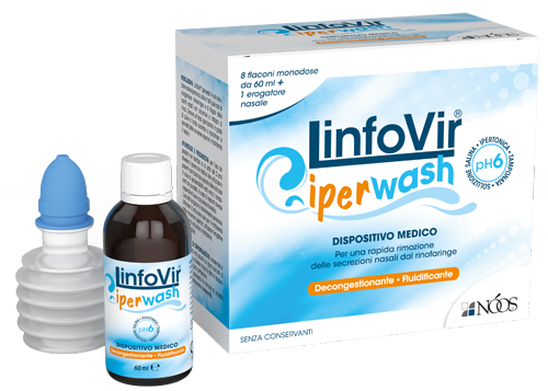 LINFOVIR IPERWASH SOLUZIONE SALINA IPERTONICA TAMPONATA 8 FLACONI DA 60 ML + 1 EROGATORE NASALE - UniversoFarmacie.it