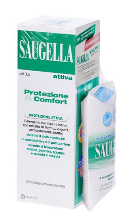 SAUGELLA PROTEZIONE&COMFORT BUNDLE 1 ATTIVA 250 ML + 3 ASSORBENTI INTERNI REGULAR IN OMAGGIO + GADGET STICKERS MOTIVAZIONALI - UniversoFarmacie.it