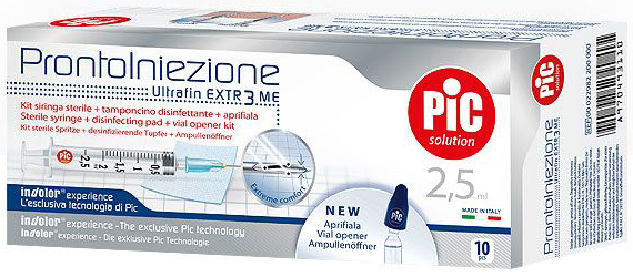 SIRINGA PIC SOLUTION PRONTO INIEZIONE 2,5 ML AGO GAUGE 23 1 1/4 10 PEZZI - UniversoFarmacie.it