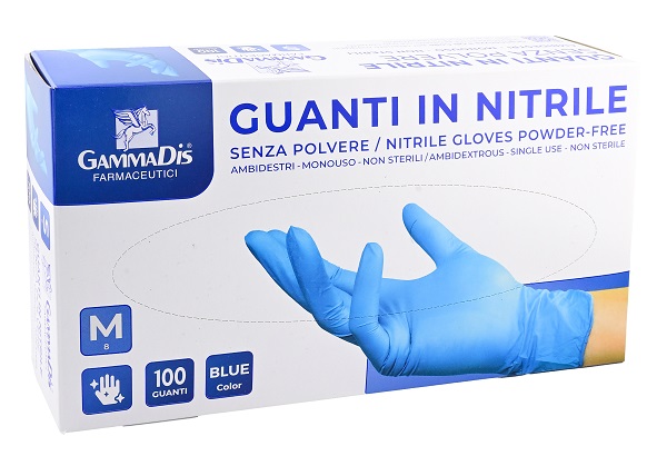 GUANTI NITRILE SENZA POLVERE MEDIUM 100 PEZZI GAMMADIS - UniversoFarmacie.it