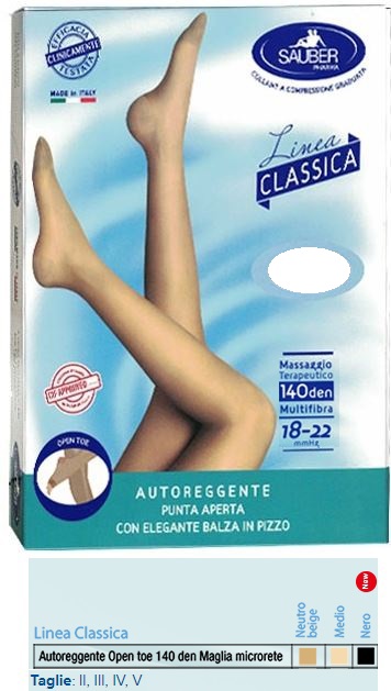 SAUBER AUTOREGGENTE OPEN TOE MAGLIA MICRORETE 140 DEN COLORE NEUTRO BEIGE TAGLIA 5 LINEA CLASSICA - UniversoFarmacie.it