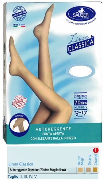 SAUBER AUTOREGGENTE OPEN TOE MAGLIA LISCIA 70 DEN COLORE NEUTRO BEIGE TAGLIA 4 LINEA CLASSICA - UniversoFarmacie.it