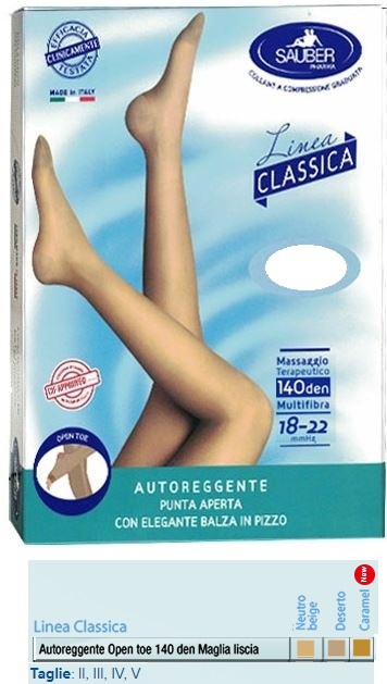 SAUBER AUTOREGGENTE OPEN TOE MAGLIA LISCIA 140 DEN COLORE NEUTRO BEIGE TAGLIA 3 LINEA CLASSICA - UniversoFarmacie.it