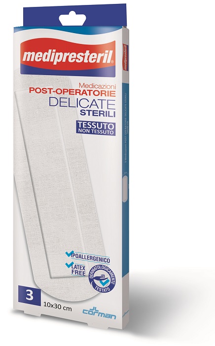 MEDICAZIONE POST OPERATORIA MEDIPRESETERIL DELICATA TNT 10X30CM 3 PEZZI - UniversoFarmacie.it