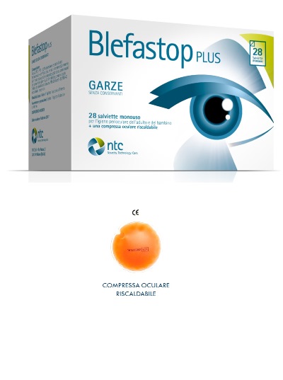 BLEFASTOP PLUS GARZA IN COTONE PIEGATA CON FILO DI BARIO 28 SALVIETTE MONOUSO + 1 COMPRESSA OCULARE RISCALDABILE - UniversoFarmacie.it