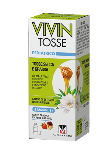 VIVIN TOSSE PEDIATRICO SCIROPPO PER TOSSE SECCA E GRASSA GUSTO FRAGOLA E CREME CARAMEL 150 ML - UniversoFarmacie.it