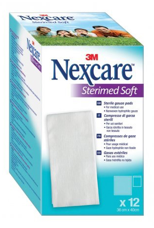 GARZA COMPRESSA STERILE NEXCARE STERIMED SOFT 18X40 CM MUL TILINGUAL 12 PEZZI - UniversoFarmacie.it