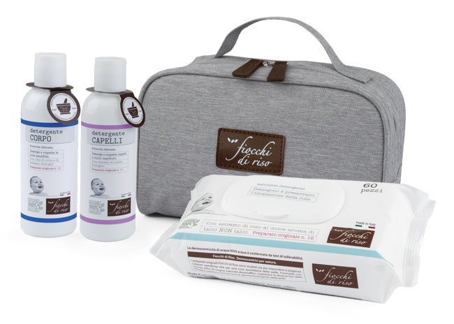 FIOCCHI DI RISO COFANETTO BAGNETTO 1 DETERGENTE CORPO 200 ML + 1 DETERGENTE CAPELLI 200 ML + SALVIETE ACQUA NON ACQUA 60 PEZZI + BEAUTY - UniversoFarmacie.it