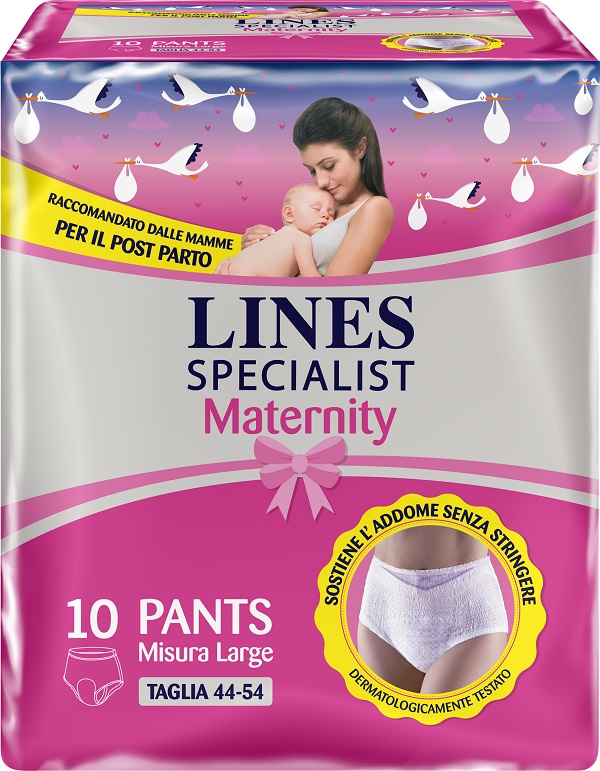 LINES SPECIALIST MATERNITY MUTANDINA ASSORBENTE PER PERDITE POST PARTO MISURA LARGE 10 PEZZI - UniversoFarmacie.it