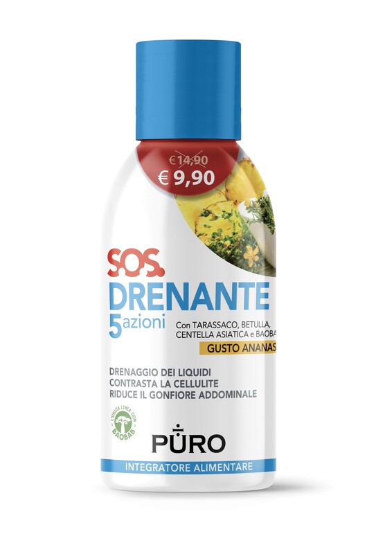 PURO DRENANTE 5 AZIONI CON BAOBAB GUSTO ANANAS 500 ML - UniversoFarmacie.it