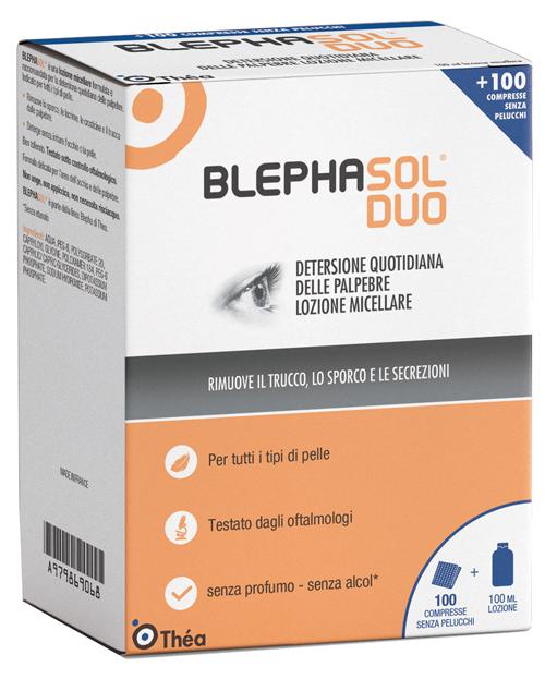 BLEPHASOL DUO SOLUZIONE MICELLARE IGIENE PALPEBRALE 100 ML + 100 GARZE - UniversoFarmacie.it