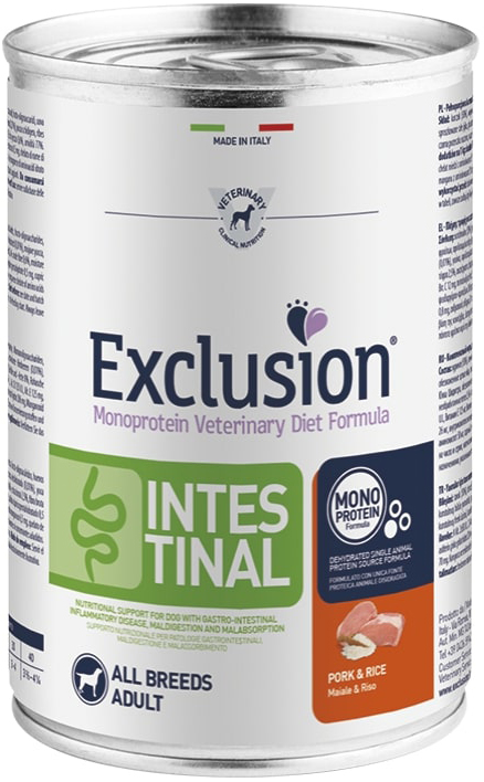 EXCLUSION MONOPROTEIN VETERINARY DIET FORMULA INTESTINAL PORK AND RICE 400 G - UniversoFarmacie.it