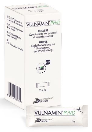 VULNAMIN PWD MEDICAZIONE INTERATTIVA IN POLVERE DI SODIO JALURONATO E AMINOACIDI 2 STICK PACK - UniversoFarmacie.it