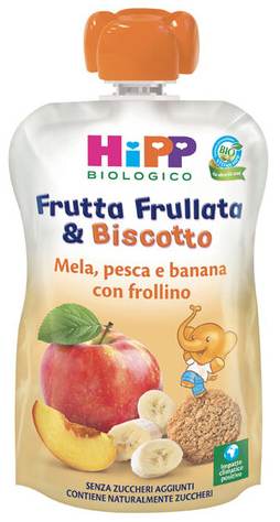 HIPP BIO FRUTTA FRULLATA &BISCOTTO MELA PESCA BANANA FROLLINO 90 G - UniversoFarmacie.it