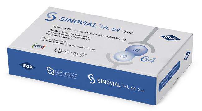 SIRINGA INTRA-ARTICOLARE SINOVIAL HL 64 ACIDO IALURONICO SALE SODICO 3,2% 32MG H-HA + 32MG H-LA/2ML 2 ML - UniversoFarmacie.it