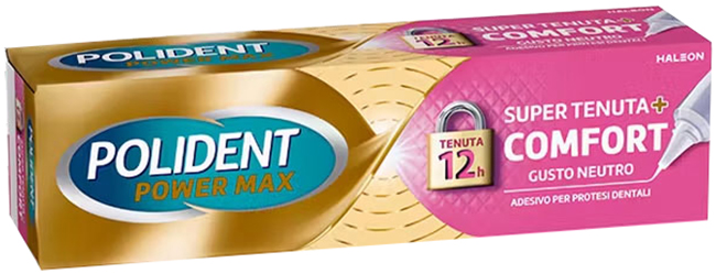 CREMA ADESIVA PROTESI DENTALI POLIDENT POWER MAX SUPER TENUTA+COMFORT 40 G - UniversoFarmacie.it